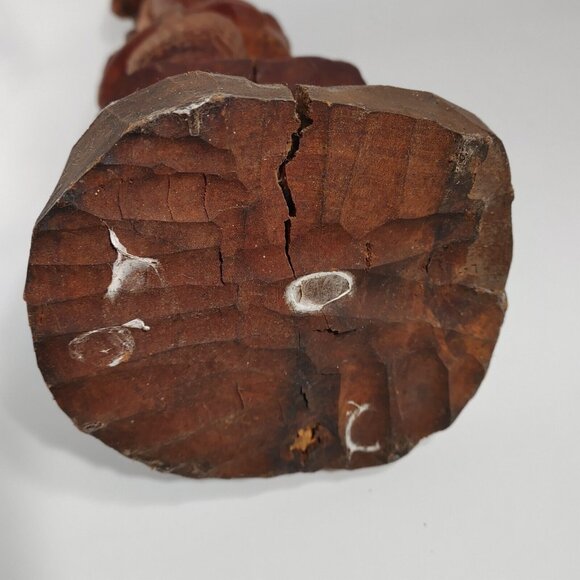 African Hand Carved Wooden Sculpture of a Woman Carrying a Basket Vintage Wood - Picture 12 of 12